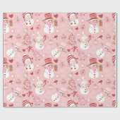 雪だるまクリスマスオーナメントギフトピンクのクリスマス ラッピングペーパー (フラット)