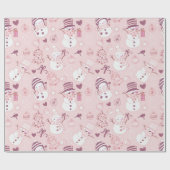 雪だるまクリスマスオーナメントギフトピンクのクリスマス ラッピングペーパー (フラット)