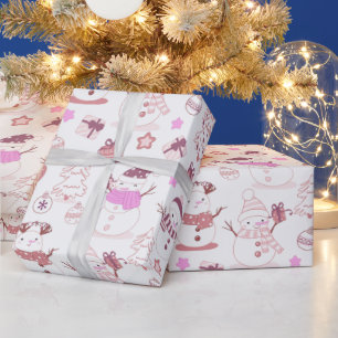 雪だるまクリスマスオーナメントギフトホワイトクリスマス ラッピングペーパー