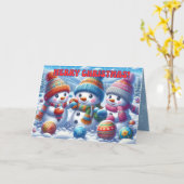 雪だるまクリスマスカード カード (黄色い花)