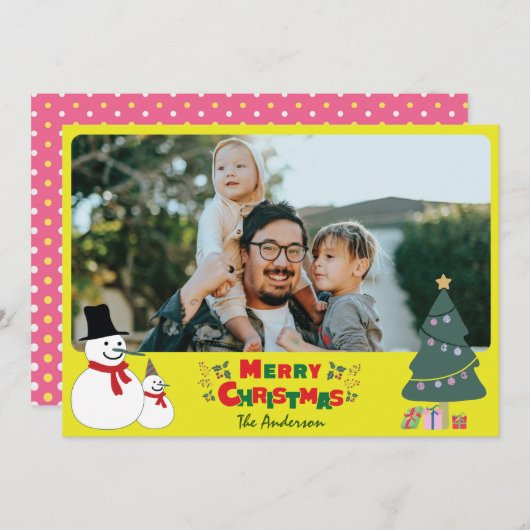雪だるまクリスマスグリーティングホリデーカード シーズンカード (正面/裏面)