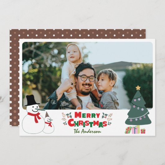 雪だるまクリスマスグリーティングホリデーカード シーズンカード (正面/裏面)