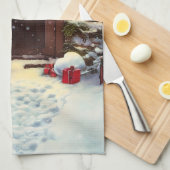 雪だるまクリスマスシーン キッチンタオル (四つ折り)