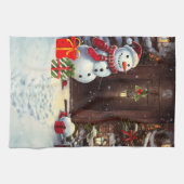 雪だるまクリスマスシーン キッチンタオル (横)