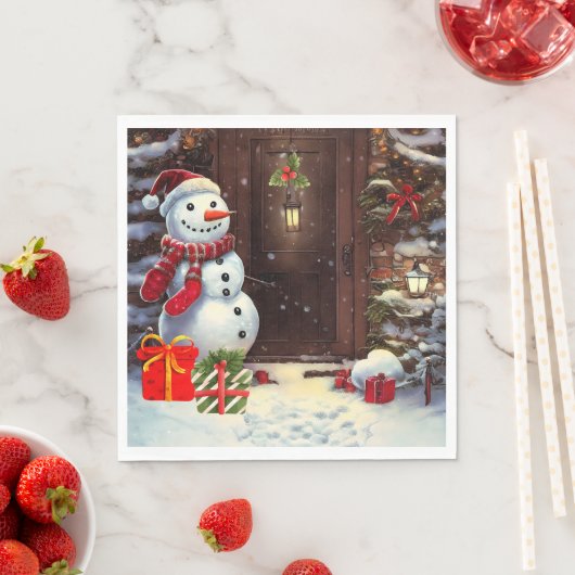 雪だるまクリスマスシーン スタンダードランチョンナプキン (インサイチュ)