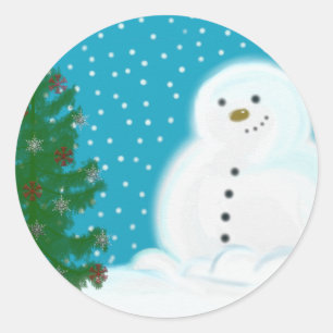 雪だるまクリスマスステッカー ラウンドシール