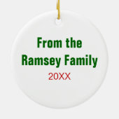 雪だるまクリスマスストッキングフォト名前をカスタムする セラミックオーナメント (裏面)