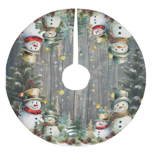 雪だるまクリスマスツリースカート:休暇を受け入れる ブラッシュドポリエステルツリースカート (正面)