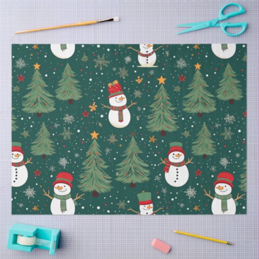 雪だるまクリスマスツリーススノーフレークスクリスマス 薄葉紙 (クラフト)