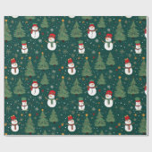 雪だるまクリスマスツリーズグリーンクリスマス ラッピングペーパー (フラット)