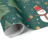 雪だるまクリスマスツリーズグリーンクリスマス ラッピングペーパー (ロールコーナー)