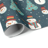 雪だるまクリスマスツリーズスノーフレークスグリーンクリスマス ラッピングペーパー (ロールコーナー)