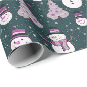 雪だるまクリスマスツリーズスノーフレークスグリーンクリスマス ラッピングペーパー (ロールコーナー)