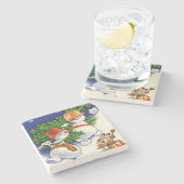 雪だるまクリスマスツリードラミングウサギ ストーンコースター (横)