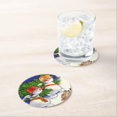 雪だるまクリスマスツリードラミングウサギ ラウンドペーパーコースター (インサイチュ)