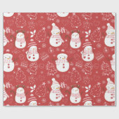 雪だるまクリスマスツリーハートギフトレッドクリスマス ラッピングペーパー (フラット)