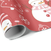 雪だるまクリスマスツリーハートギフトレッドクリスマス ラッピングペーパー (ロールコーナー)