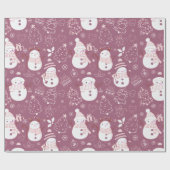 雪だるまクリスマスツリーハート紫クリスマス ラッピングペーパー (フラット)