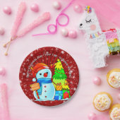 雪だるまクリスマスツリープレゼント年文字赤7" ペーパープレート (パーティー)