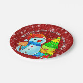 雪だるまクリスマスツリープレゼント年文字赤7" ペーパープレート (アングル)