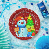 雪だるまクリスマスツリープレゼント年文字赤9" P ペーパープレート (パーティー)