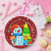 雪だるまクリスマスツリープレゼント年文字赤9" P ペーパープレート (パーティー)