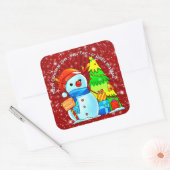 雪だるまクリスマスツリープレゼント年文字赤 スクエアシール (封筒)