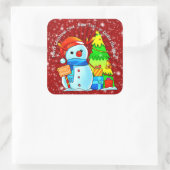 雪だるまクリスマスツリープレゼント年文字赤 スクエアシール (バッグ)