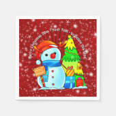 雪だるまクリスマスツリープレゼント年文字赤 スタンダードカクテルナプキン (正面)