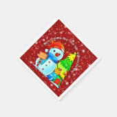 雪だるまクリスマスツリープレゼント年文字赤 スタンダードカクテルナプキン (角)
