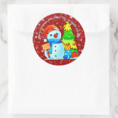 雪だるまクリスマスツリープレゼント年文字赤 ラウンドシール (バッグ)