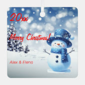 雪だるまクリスマスツリー雪メタルスクエアオーナメント メタルオーナメント (正面)