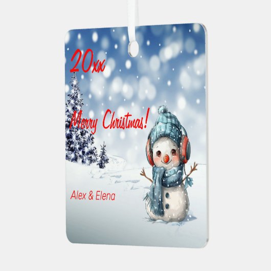 雪だるまクリスマスツリー雪メタルスクエアオーナメント メタルオーナメント (正面左)