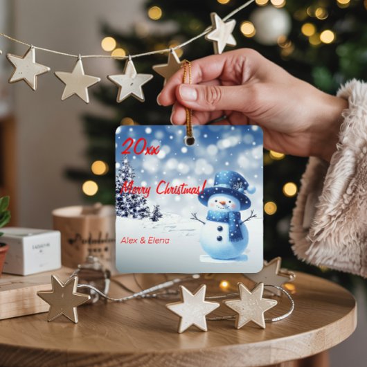 雪だるまクリスマスツリー雪メタルスクエアオーナメント メタルオーナメント