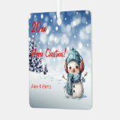 雪だるまクリスマスツリー雪写真スクエアオーナメント メタルオーナメント (正面左)