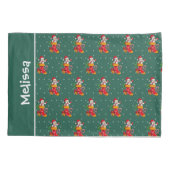 雪だるまクリスマスパターンレッドグリーン名前をカスタムする 枕カバー (裏面)