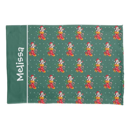 雪だるまクリスマスパターンレッドグリーン名前をカスタムする 枕カバー (正面)