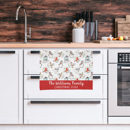 雪だるまクリスマスパターン | 家族の名前と年 キッチンタオル
