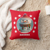 雪だるまクリスマスパーソナライズされたキッズレッド クッション (ブランケット)