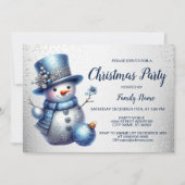 雪だるまクリスマスパーティーエレガントウィンターホリデー 招待状 (正面)