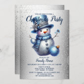 雪だるまクリスマスパーティーエレガントウィンターホリデー 招待状 (正面/裏面)