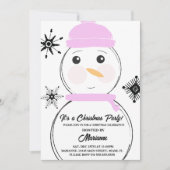 雪だるまクリスマスパーティーピンクスカーフハット招待状 招待状 (正面)