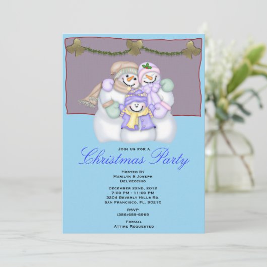 雪だるまクリスマスパーティーホリデー招待状 招待状 (スタンド正面)