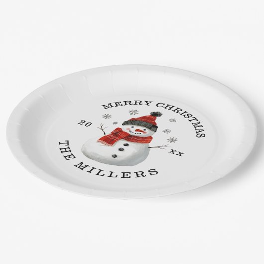 雪だるまクリスマスパーティー紙プレート ペーパープレート (アングル)