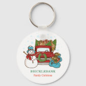 雪だるまクリスマスファミリーマッパーソナライズされたチング キーホルダー (正面)