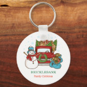 雪だるまクリスマスファミリーマッパーソナライズされたチング キーホルダー (正面)