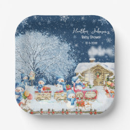 雪だるまクリスマスベビーシャワー ペーパープレート
