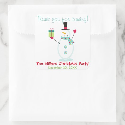 雪だるまクリスマスホリデーパーティーの好意 スクエアシール (バッグ)