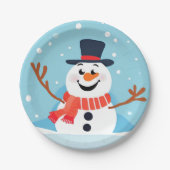 雪だるまクリスマスホリデーパーティー紙プレート ペーパープレート (正面)