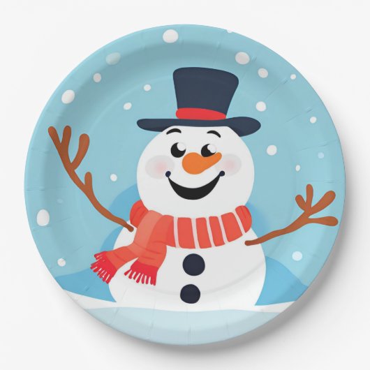 雪だるまクリスマスホリデーパーティー紙プレート ペーパープレート (正面)